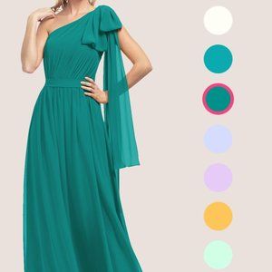 Azazie Naima Dress Bridesmaid Bridal One Shoulder Peacock Green Blue 0